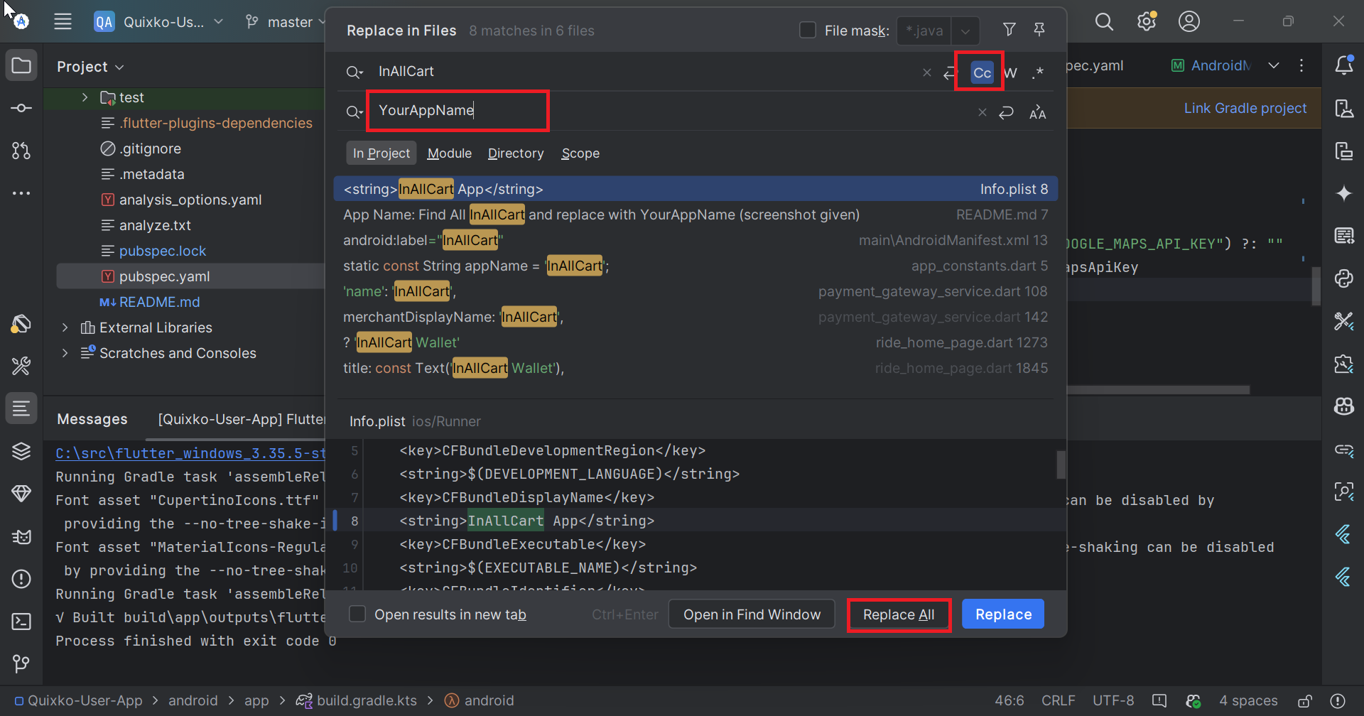 Find and replace InAllCart with your app name
